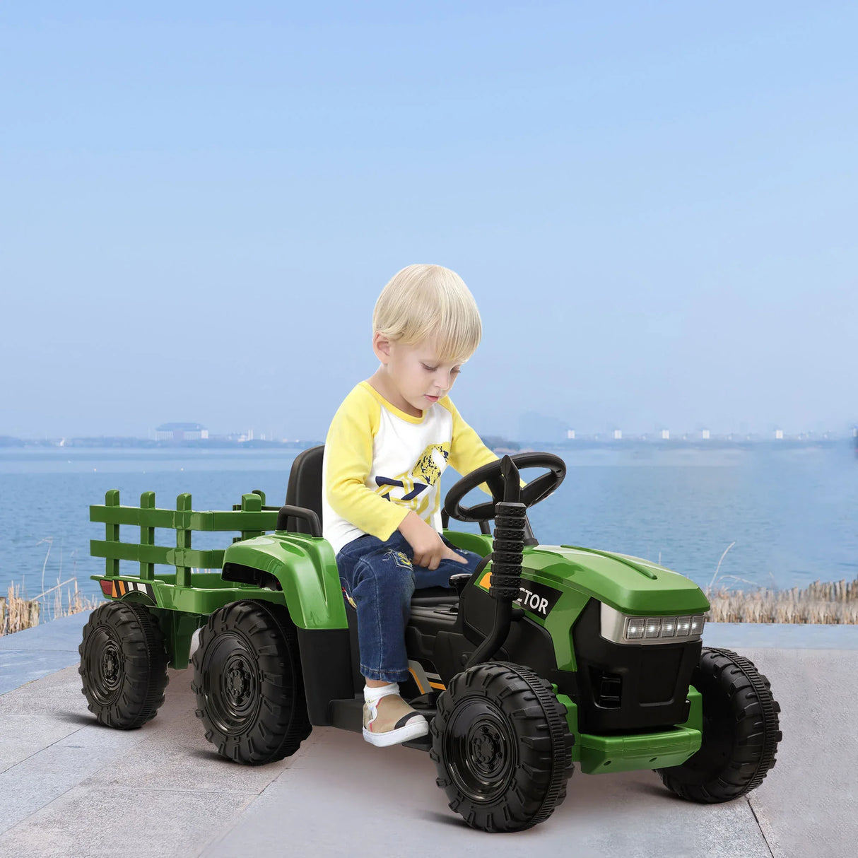 12V Battery Powered Kids Ride-On Tractor With Trailer - Omega Lifestyles