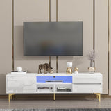 Antique White Particle Board TV Stand Console With LED Lights - Omega Lifestyles
