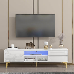 Antique White Particle Board TV Stand Console With LED Lights - Omega Lifestyles