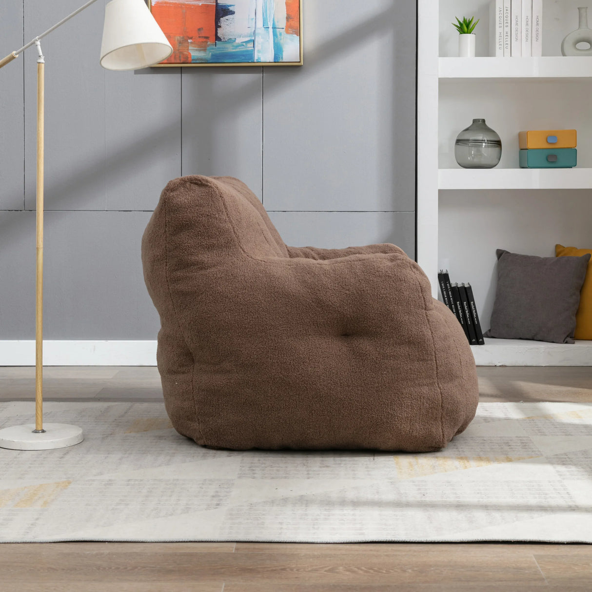 Soft Teddy Fabric Tufted Foam Bean Bag Chair Coffee - Omega Lifestyles