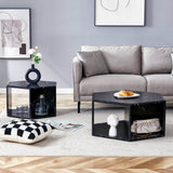 Set Of 2 Modern Minimalist Black Hexagonal Coffee Tables - Sleep Galleria