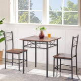 3-Piece Retro Brown Metal Wood Dining Table Set - Omega Lifestyles