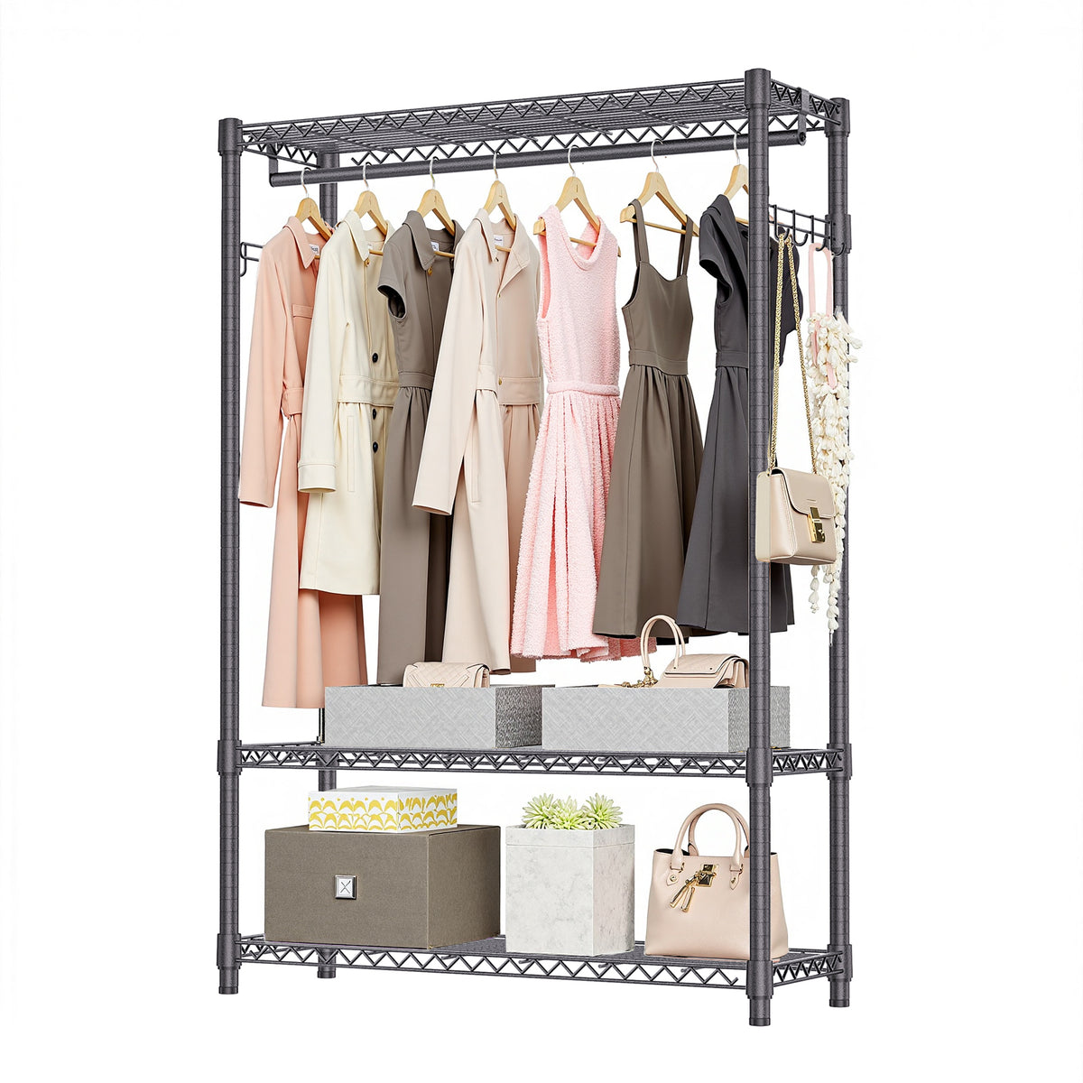 Heavy Duty Adjustable Carbon Steel Rolling Garment Rack