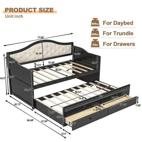 Twin Daybed With Pull-Out Trundle And Storage Drawers - Omega Lifestyles