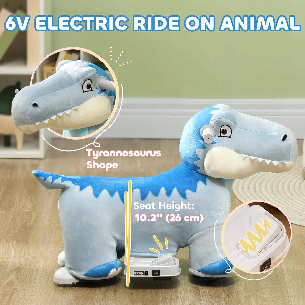 6V Electric Ride-On Tyrannosaurus Toy With Music - Omega Lifestyles