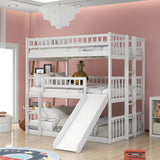 Full Triple Solid Wood Bunk Bed With Slide And Ladders - Omega Lifestyles