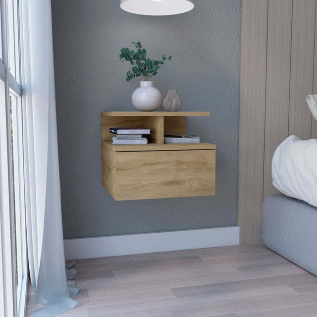 Modern Wall-Mounted Floating Nightstand With Drawer and Shelf - Omega Lifestyles