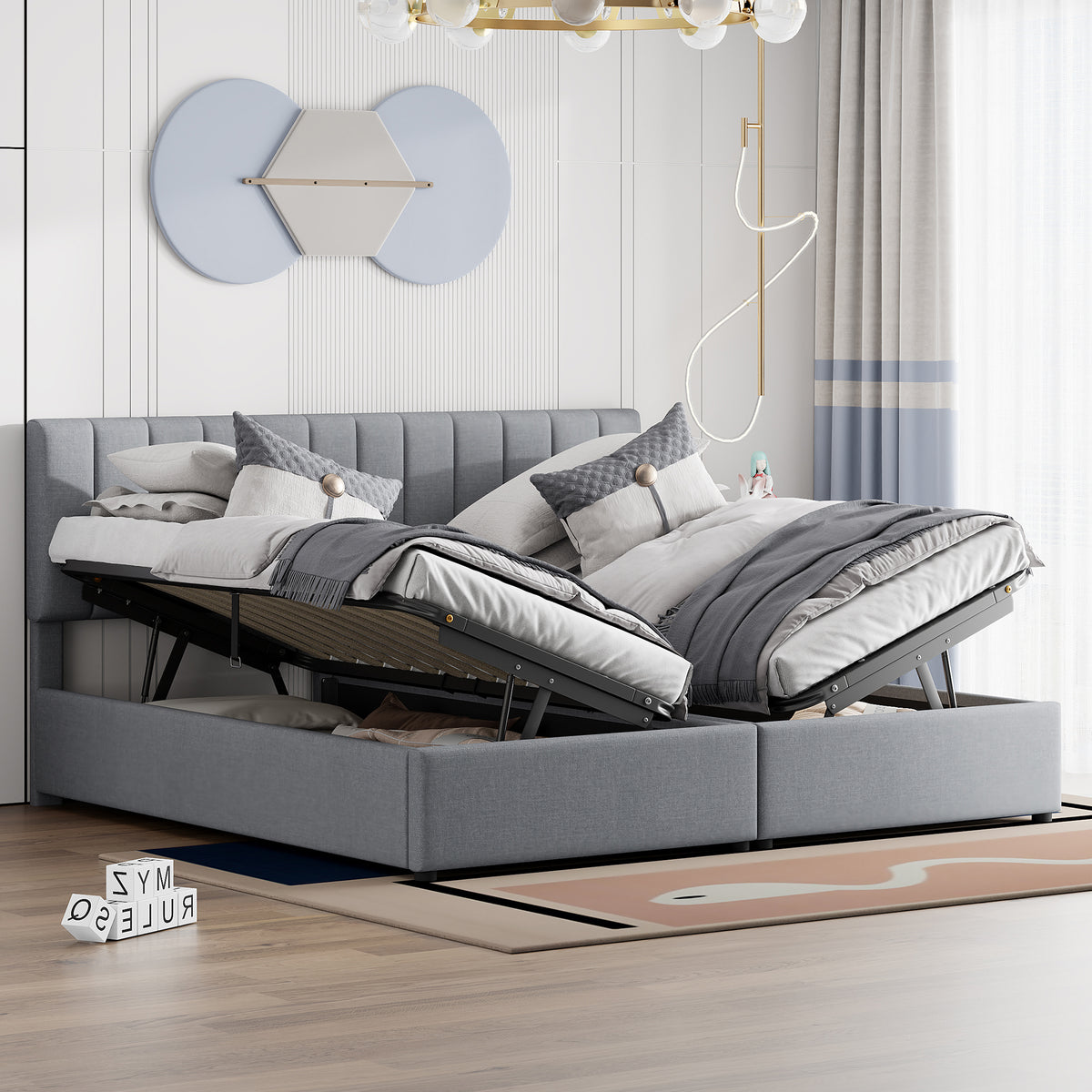 King Upholstered Platform Bed With Hydraulic Storage
