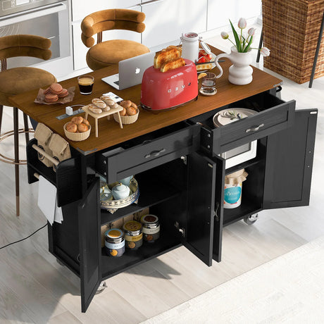 Farmhouse Style Rolling Kitchen Island With Power Outlet - Omega Lifestyles