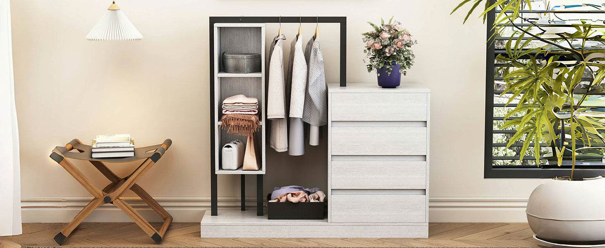 Wardrobe With Four Drawers Three Shelves MDF Metal - Omega Lifestyles