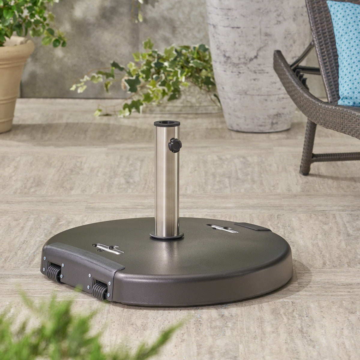 Heavy Round Concrete Outdoor Umbrella Base With Stainless Steel Collar