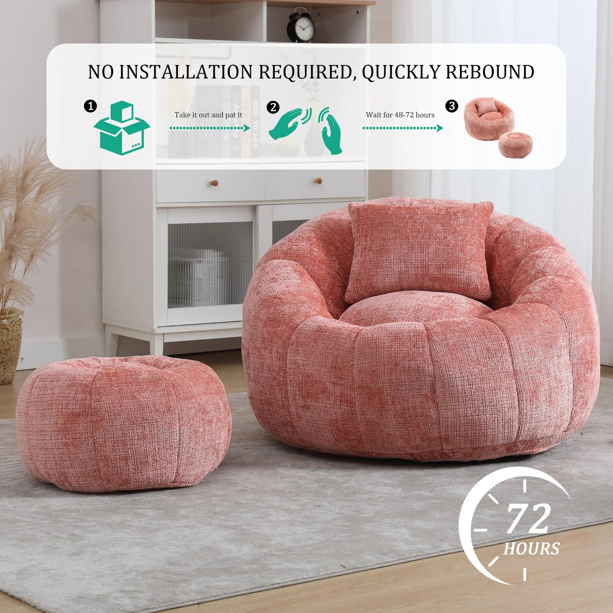 Chenille Memory Foam Lazy Sofa With Ottoman and Pillow - Omega Lifestyles