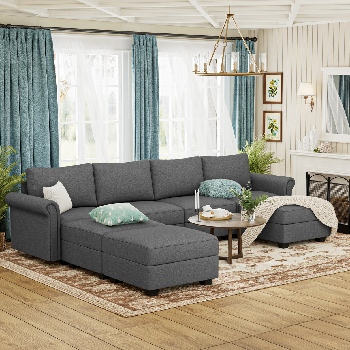 Modular 7-Seater Memory Foam U Shaped Sectional Sofa - Omega Lifestyles