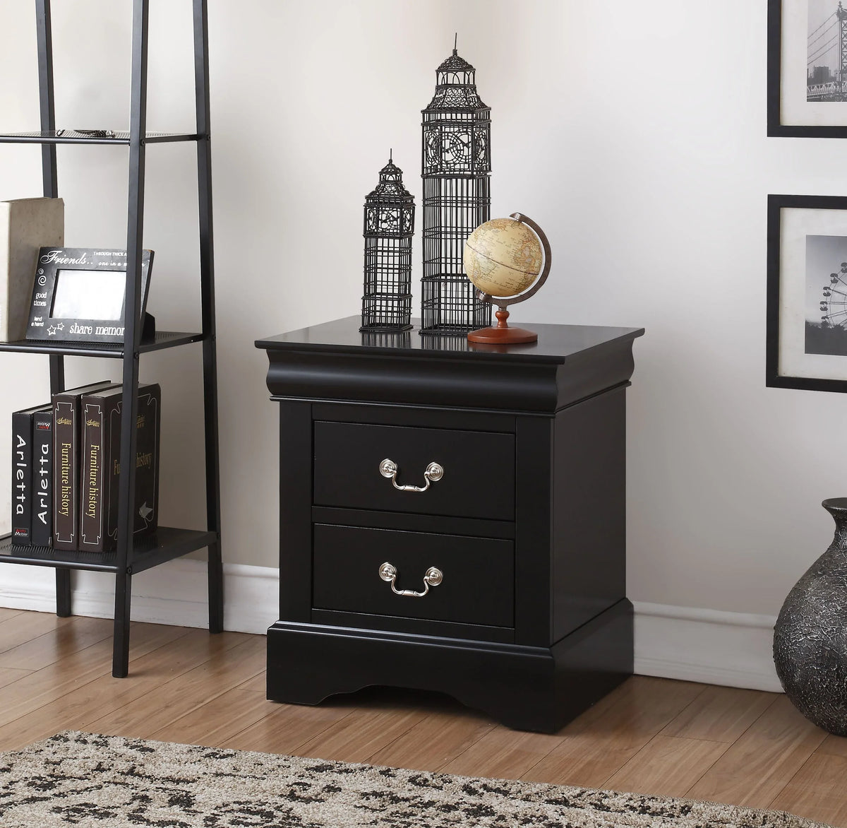 Black Synthetic Wood Modern Philippe III Nightstand - Omega Lifestyles