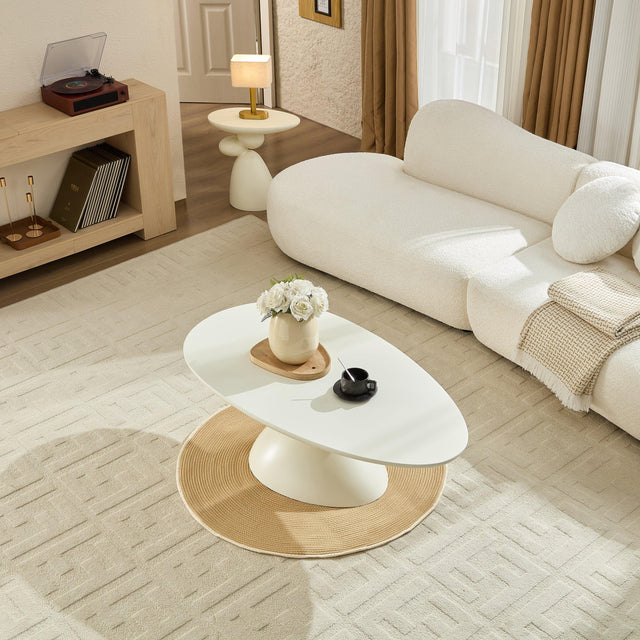 Minimalist Milk White Fiberglass Oval Coffee Table - Omega Lifestyles