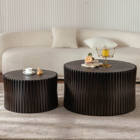 2-Piece Vintage Solid Wood Round Coffee Table Set - Sleep Galleria
