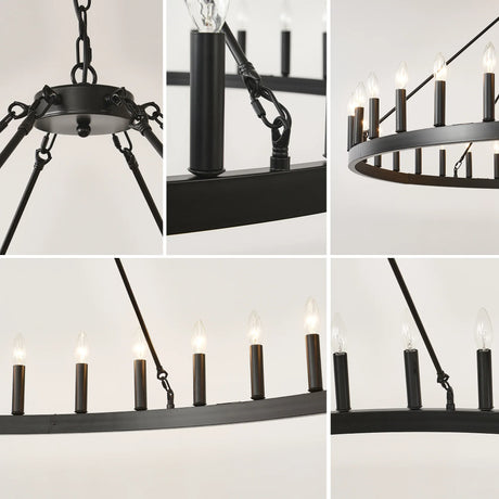 Matte Black Farmhouse 36-Light Wagon Wheel Chandelier - Omega Lifestyles