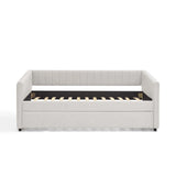 Twin Upholstered Linen Daybed With Functional Trundle - Omega Lifestyles