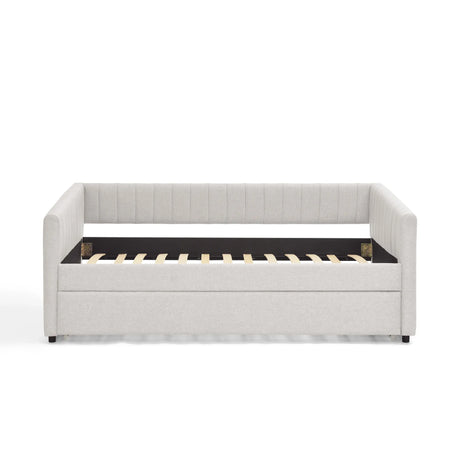 Twin Upholstered Linen Daybed With Functional Trundle - Omega Lifestyles