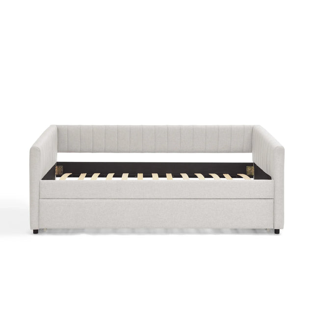 Twin Upholstered Linen Daybed With Functional Trundle - Omega Lifestyles