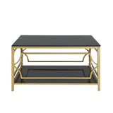 Modern Square Glass Coffee Table With Gold Metal Frame - Sleep Galleria
