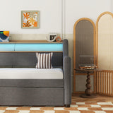 Twin Linen Upholstered Daybed With Trundle Charging Station - Omega Lifestyles
