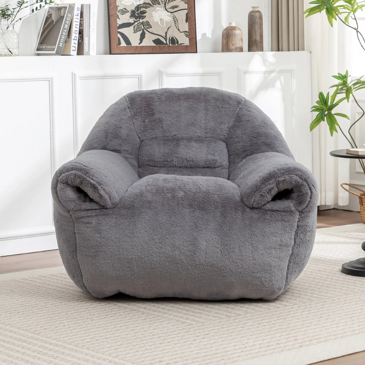 Comfy Faux Fur Bean Bag Chair With Back Support - Omega Lifestyles