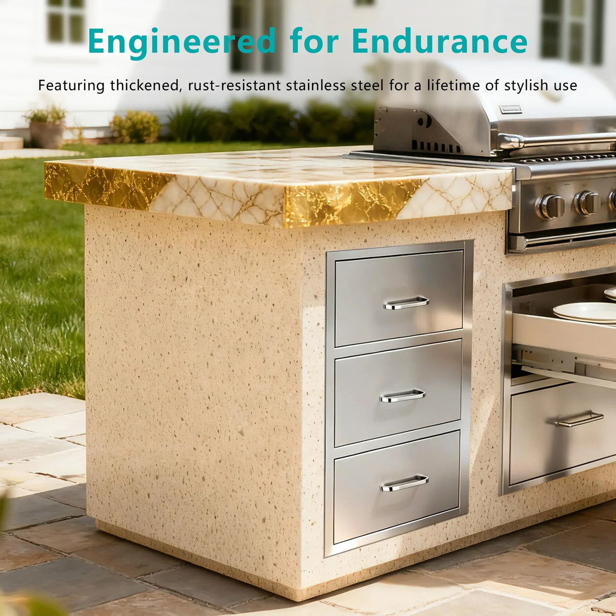 Stainless Steel Outdoor Kitchen Triple Drawer Cabinet - Omega Lifestyles