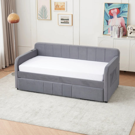 Twin Velvet Upholstered Daybed Frame With Trundle - Omega Lifestyles