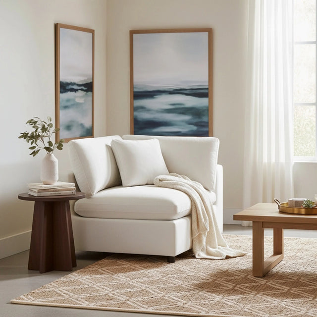 Plush Ivory Polyester Modern Corner Wedge Chair - Omega Lifestyles