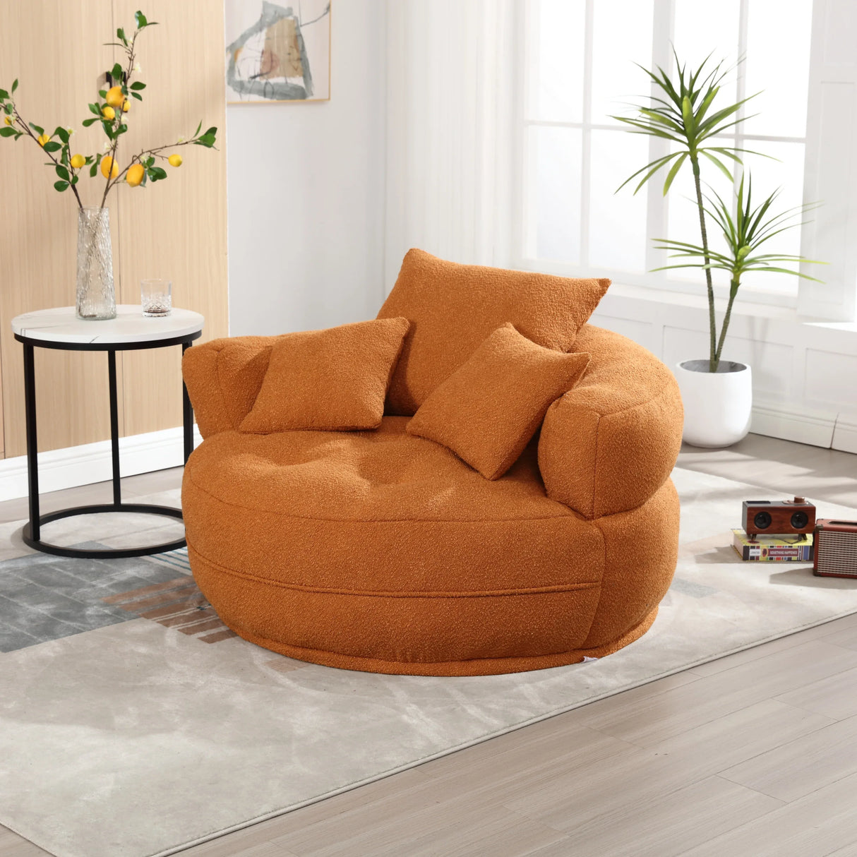Modern Chenille Foam Circular Sleeper Chair With Pillows - Omega Lifestyles