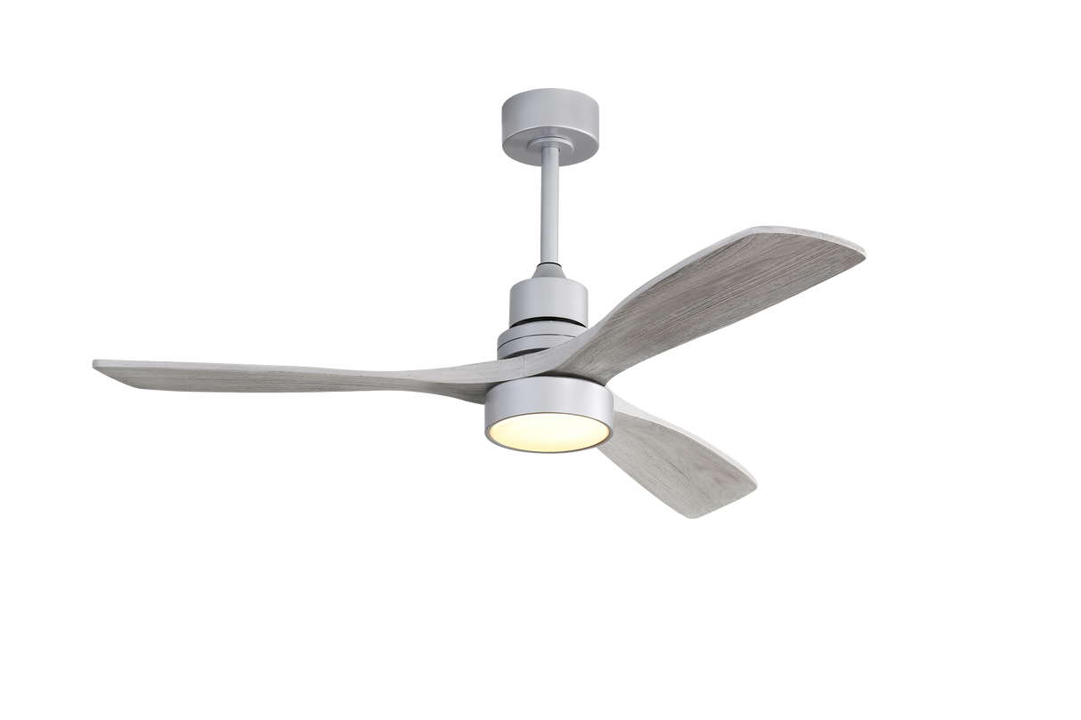 52-Inch Silver Metal Wood Ceiling Fan With Light