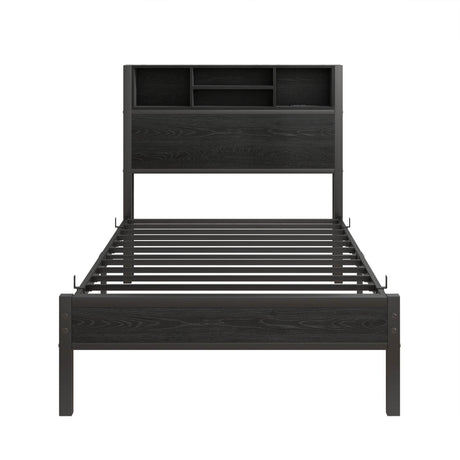 Twin Metal Platform Bed Frame With Storage Headboard Charging Station - Omega Lifestyles