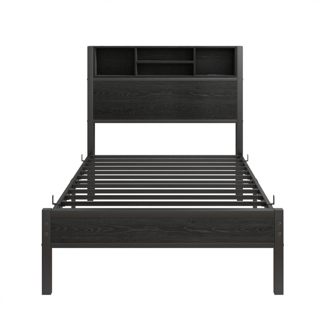 Twin Metal Platform Bed Frame With Storage Headboard Charging Station - Omega Lifestyles