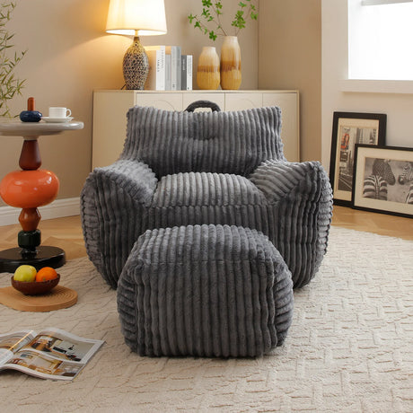 Giant Medium-Soft Corduroy Bean Bag Chair With Footstool - Omega Lifestyles