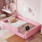 Twin Pink Upholstered Platform Bed With Guardrail Charging Station - Omega Lifestyles