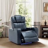 Blue PU Leather Power Recliner Chair With Cooling Cup Holder - Omega Lifestyles