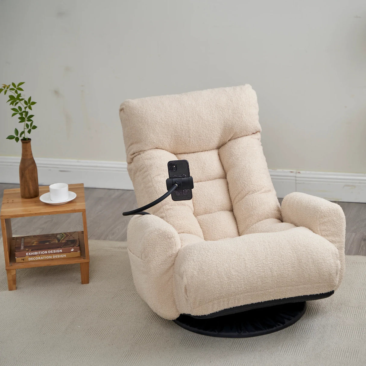 Adjustable Beige Soft Plush Rotating Lounge Chair - Omega Lifestyles