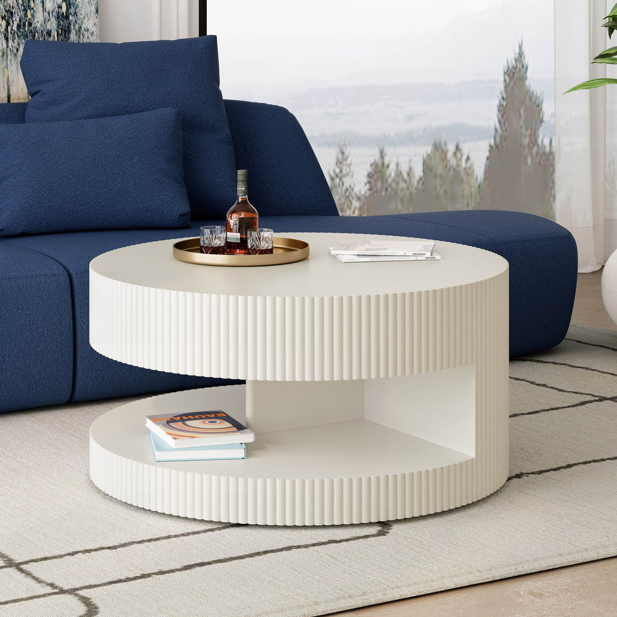 31.5-Inch Round White MDF Coffee Table With Storage - Sleep Galleria