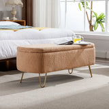 Camel Faux Fur Storage Ottoman Bench With Gold Legs - Omega Lifestyles