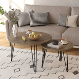 Set of 2 Rustic Brown Round Nesting Coffee Tables - Sleep Galleria