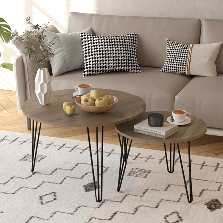 Set of 2 Rustic Brown Round Nesting Coffee Tables - Sleep Galleria