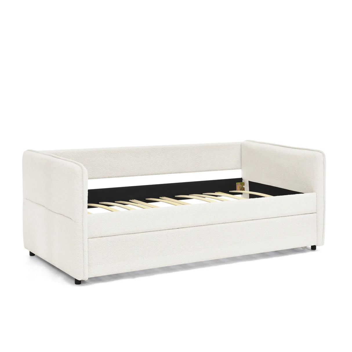 Twin Upholstered Boucle Daybed With Functional Trundle - Omega Lifestyles