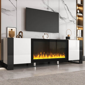 Modern White TV Stand With 34-Inch Electronic Fireplace - Omega Lifestyles