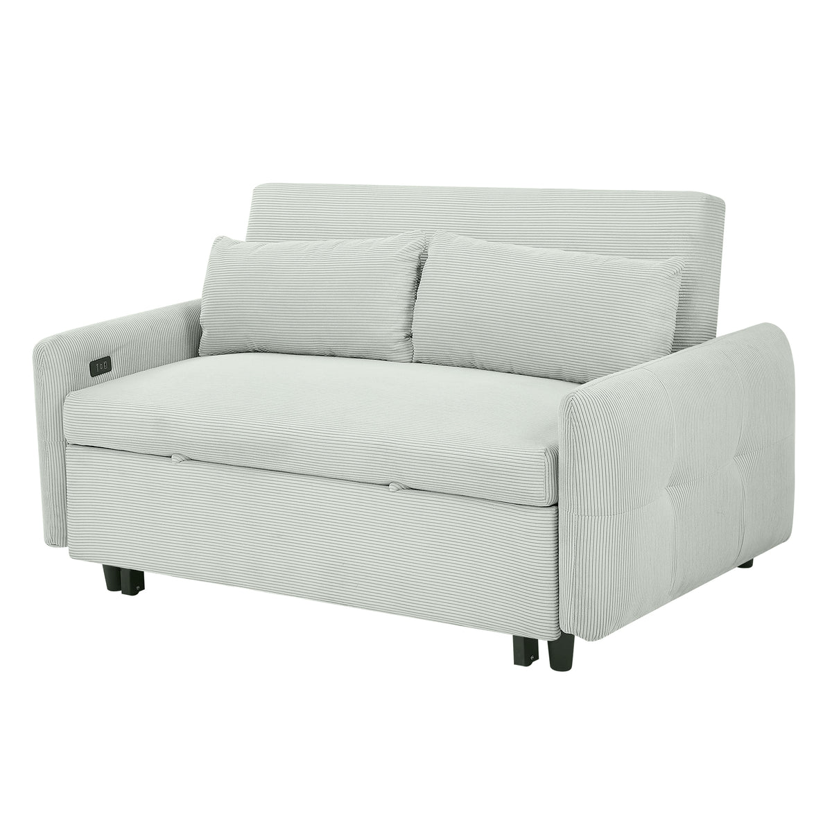 Convertible Corduroy Pull-Out Sofa Bed Loveseat With USB Ports
