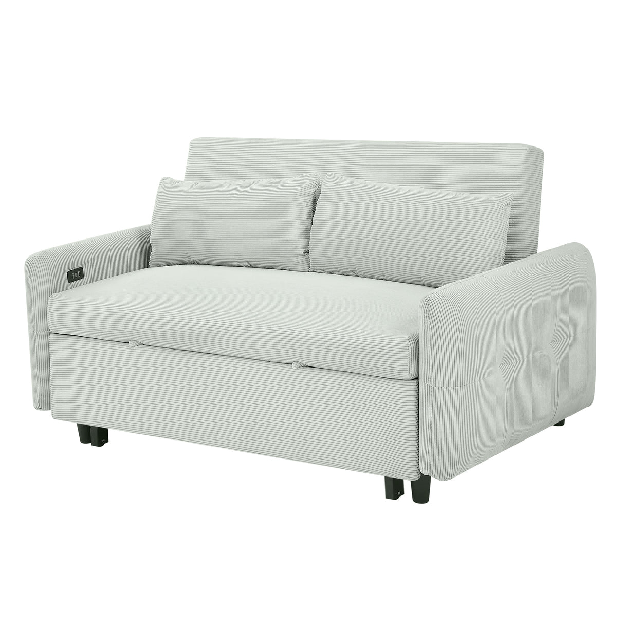 Convertible Corduroy Pull-Out Sofa Bed Loveseat With USB Ports