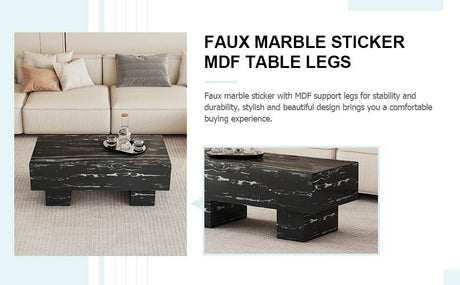 Modern Black Patterned MDF Rectangular Coffee Table - Omega Lifestyles