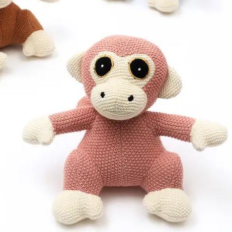 Knitted Coral Cotton Stuffed Monk Soft Toy - Omega Lifestyles