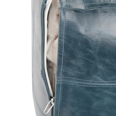 Teal Genuine Buffalo Leather Square Pouf Seating - Omega Lifestyles