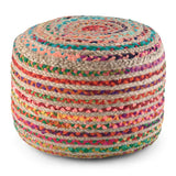 Round Multi Color Handcrafted Cotton Jute Pouf Seating - Omega Lifestyles